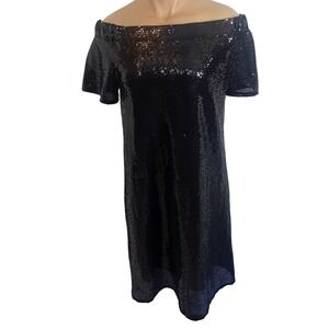 New‎ Defects Reitmans Signature Black Sequin Off Shoulder Party Cocktail Dress L